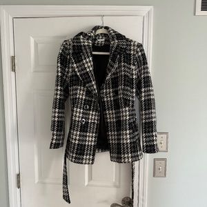 White House Black Market Tweed Belted Peacoat